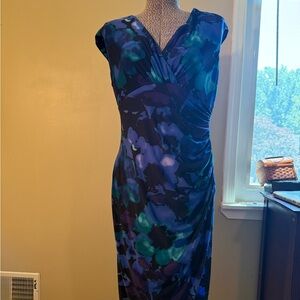 Ralph Lauren Blue Ruched Wrap Midi Dress